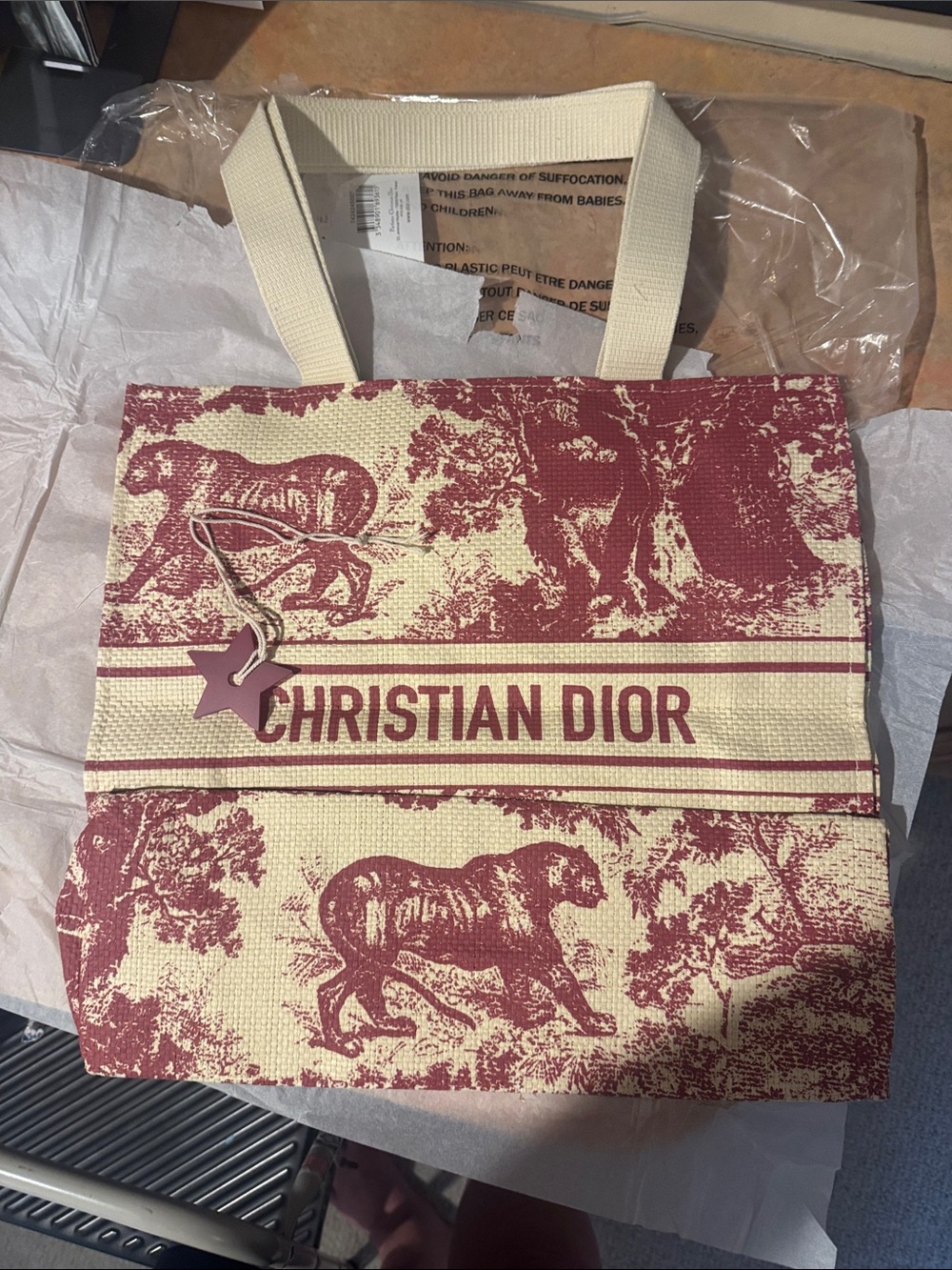 NIP Dior DIORIVIERA Toile Canvas Tote - Red & Cream - Picture 2 of 4